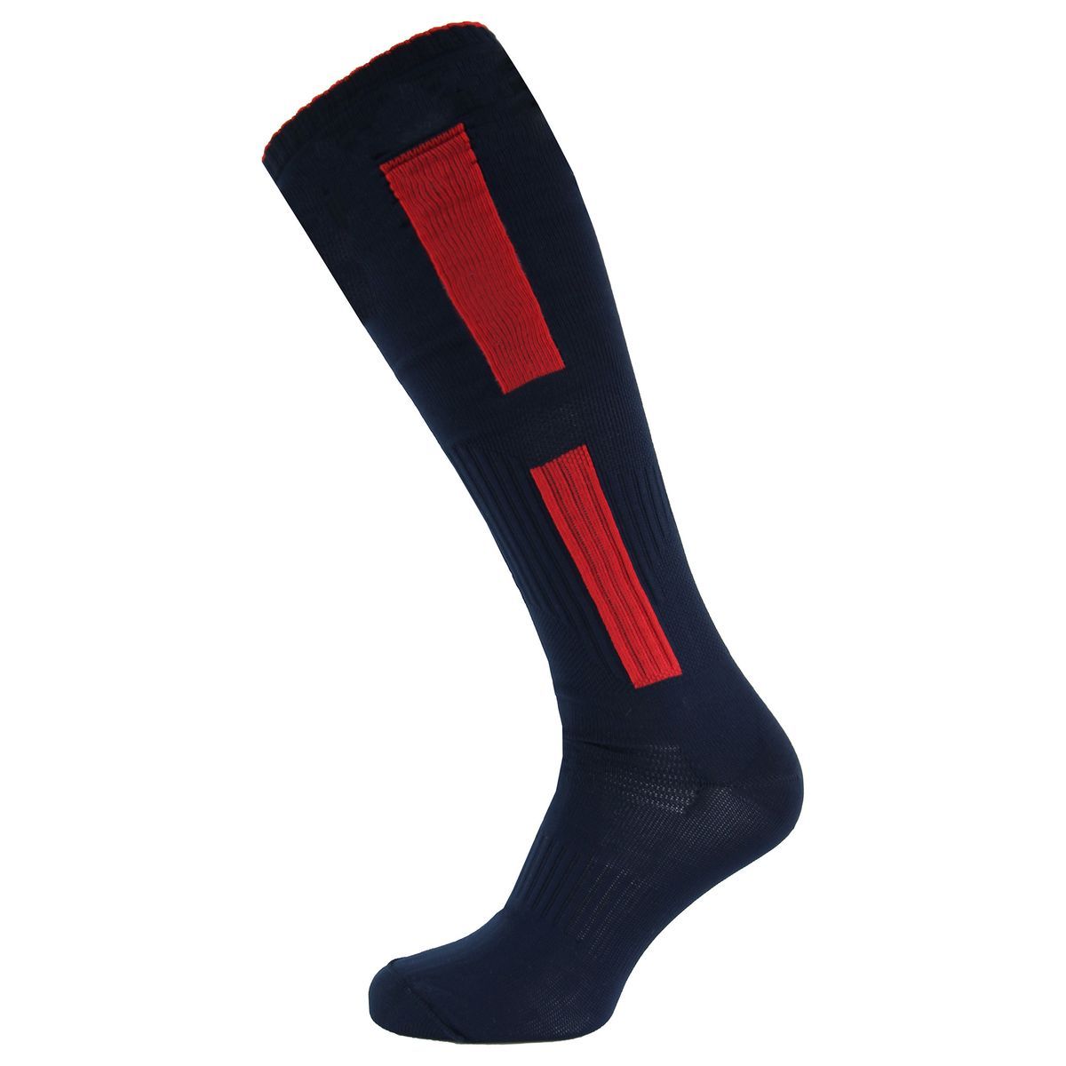 Klassische Marineblaue und rote Fußballsocken