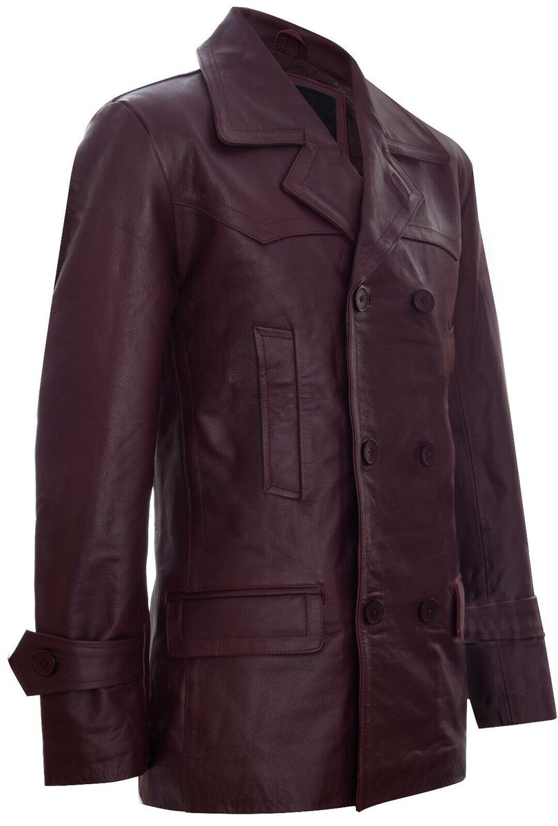 Zweireihige Marine-Cabanjacke aus Leder