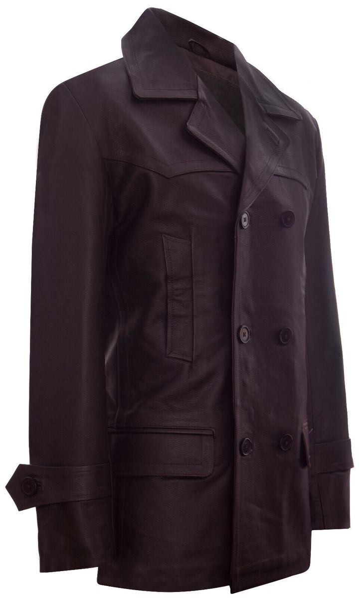 Zweireihige Marine-Cabanjacke aus Leder