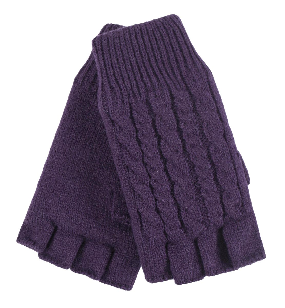 Fingerlose Damen-Handschuhe mit Zopfmuster