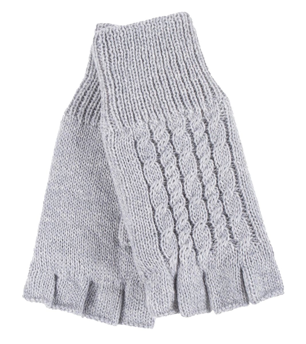 Fingerlose Damen-Handschuhe mit Zopfmuster