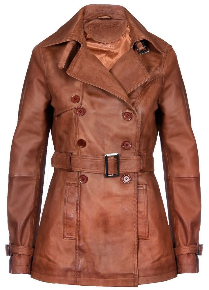 Klassische Leder Trenchcoat Jacke