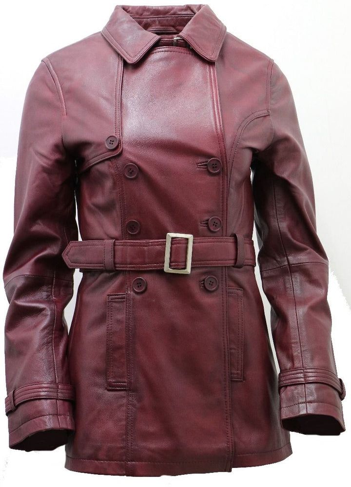 Klassischer zweireihiger Leder-Trenchcoat