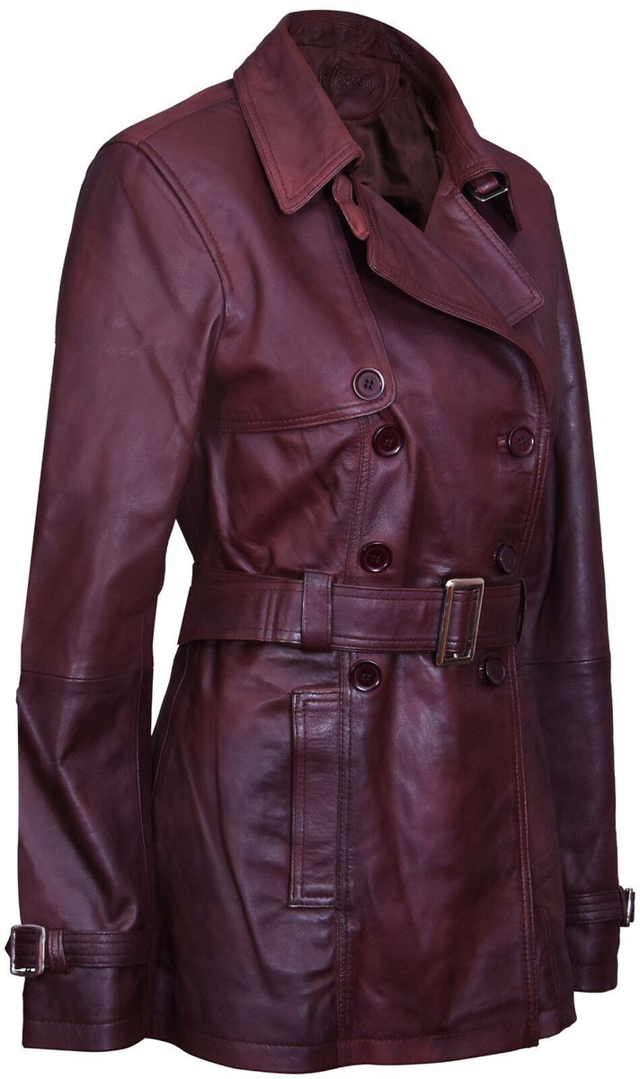 Klassischer zweireihiger Leder-Trenchcoat