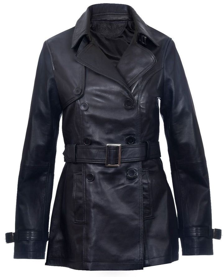 Klassische Leder Trenchcoat Jacke