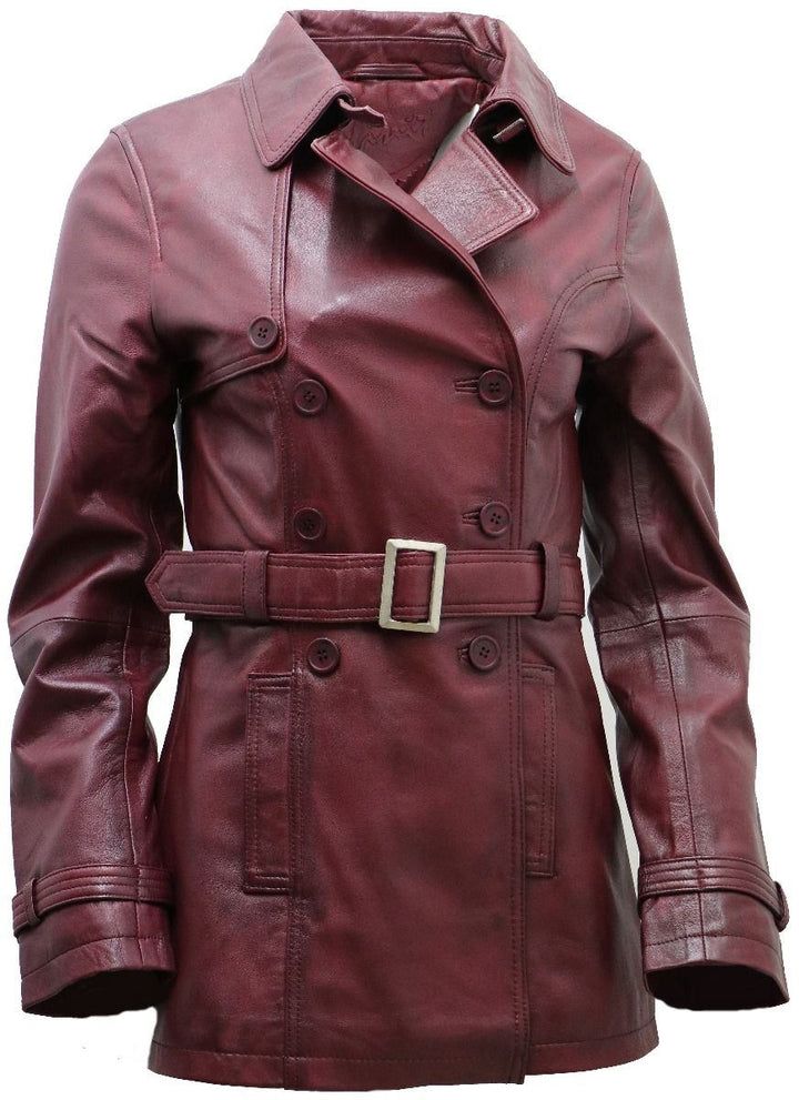 Klassische Leder Trenchcoat Jacke