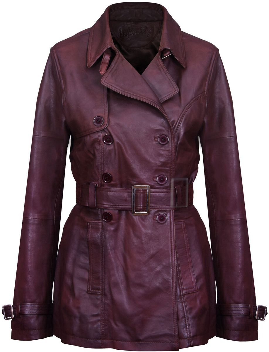 Klassische Leder Trenchcoat Jacke