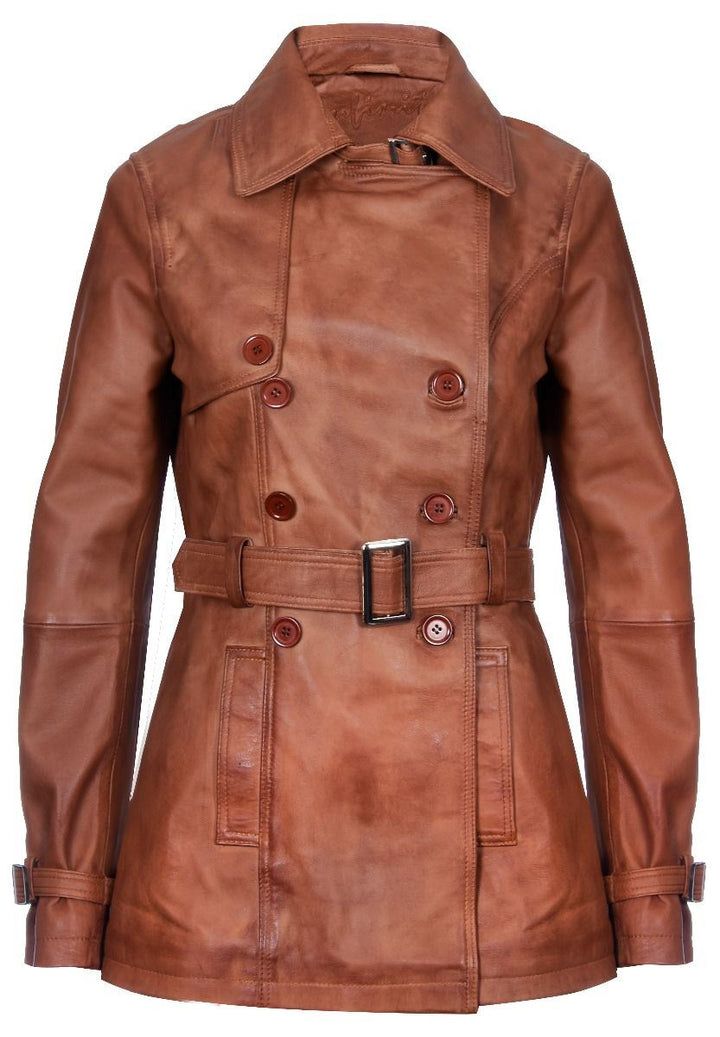 Klassischer zweireihiger Leder-Trenchcoat