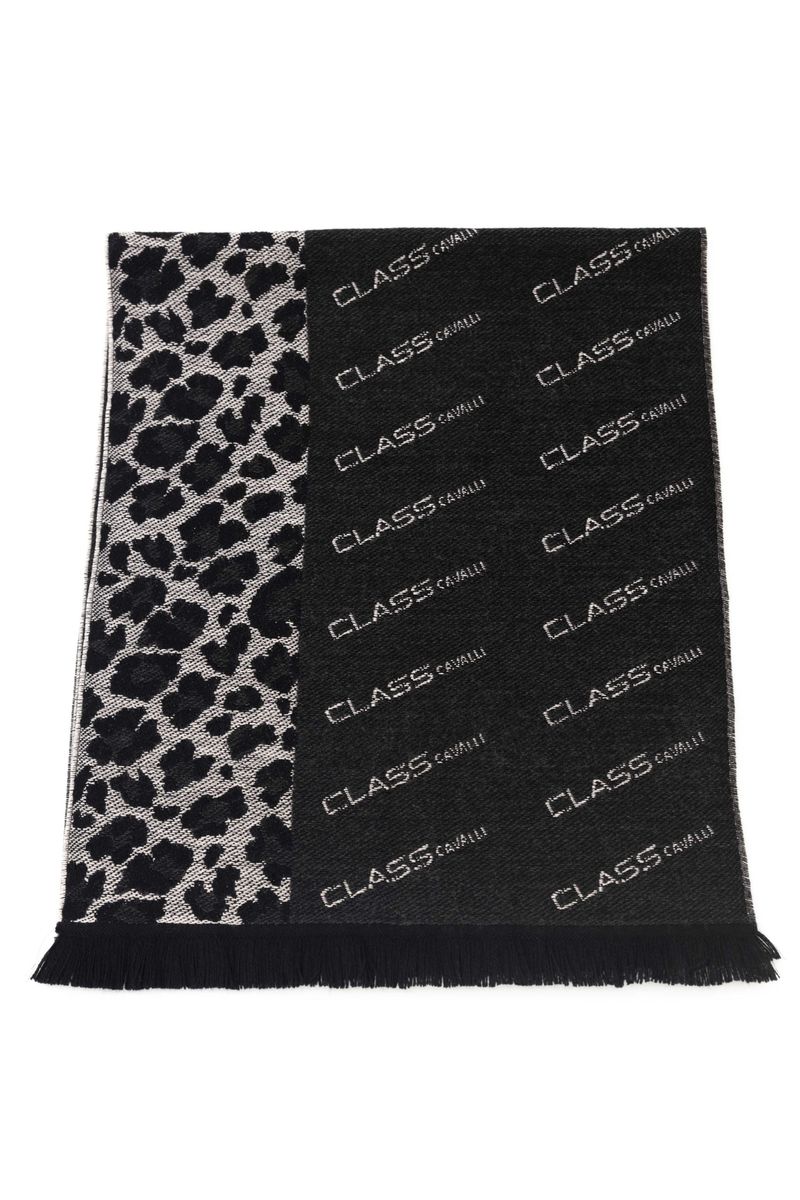 Schwarz-silberner Schal mit Animal-Print