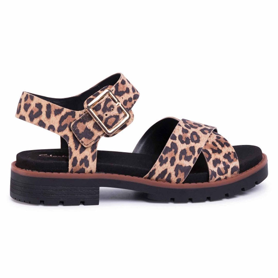 Sandalen mit Schnallenriemen und Leopardenmuster