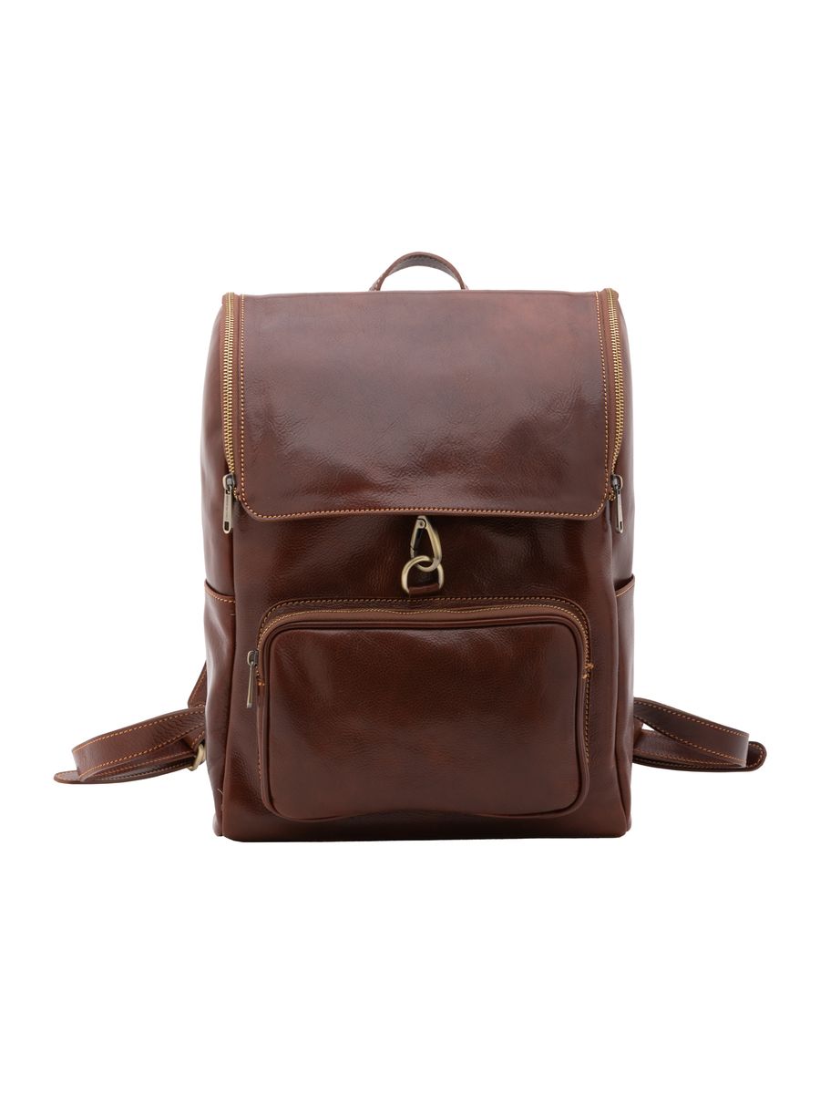 Lederrucksack mit Klappe und Reißverschluss