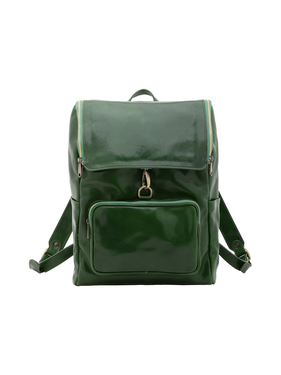 Lederrucksack mit Klappe und Reißverschluss