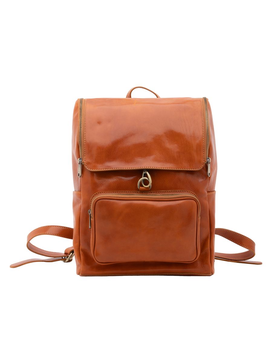 Lederrucksack mit Klappe und Reißverschluss