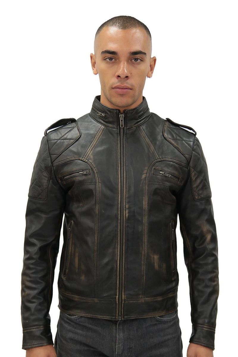 Herren Vintage Leder Racing Bikerjacke