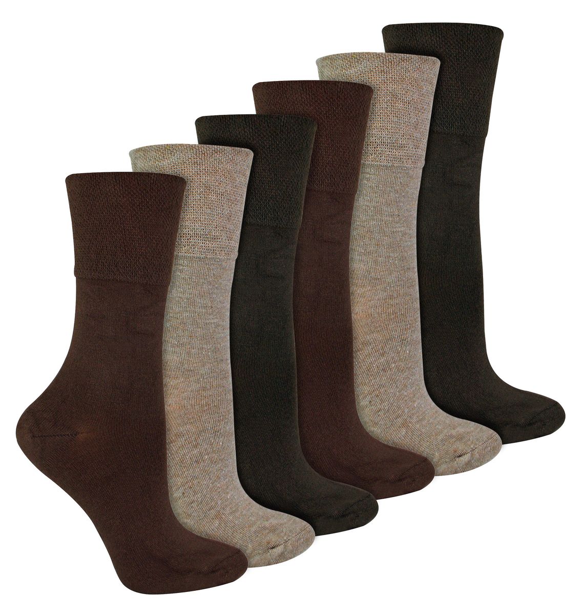 IOMI - 6 Pack Damen Diabetiker Bambus Socken | Extra breite nahtlose lockere nicht elastische Socken für Frauen - Dunkelbraun