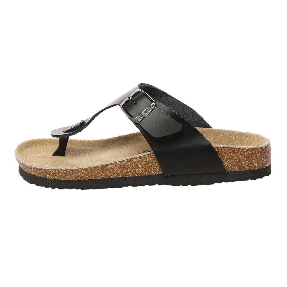 Schwarze Zehenstegsandalen aus Leder mit Schnalle