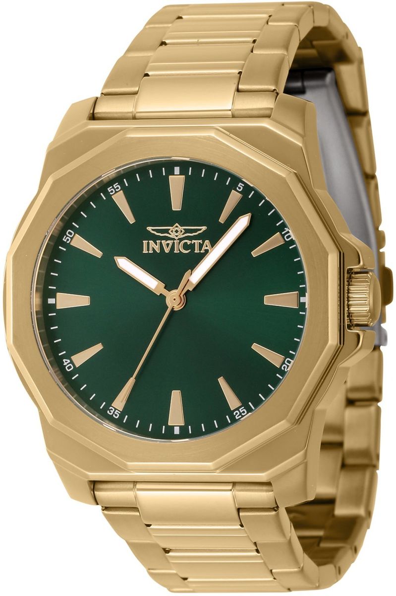 Elegante goldfarbene Uhr mit grünem Zifferblatt