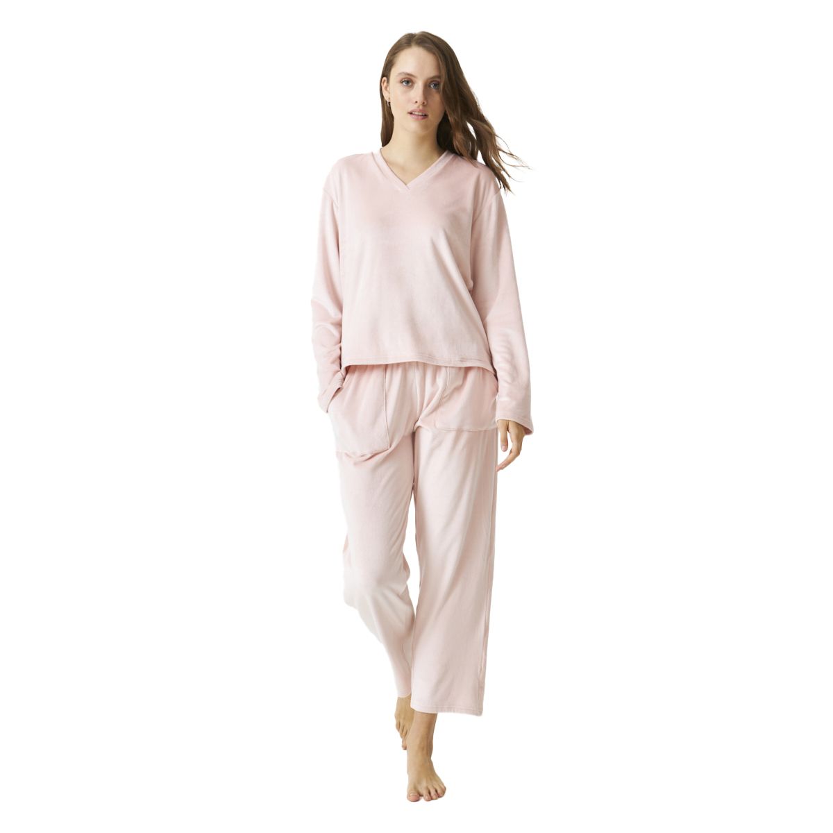 Langarm-Pyjama-Set mit V-Ausschnitt
