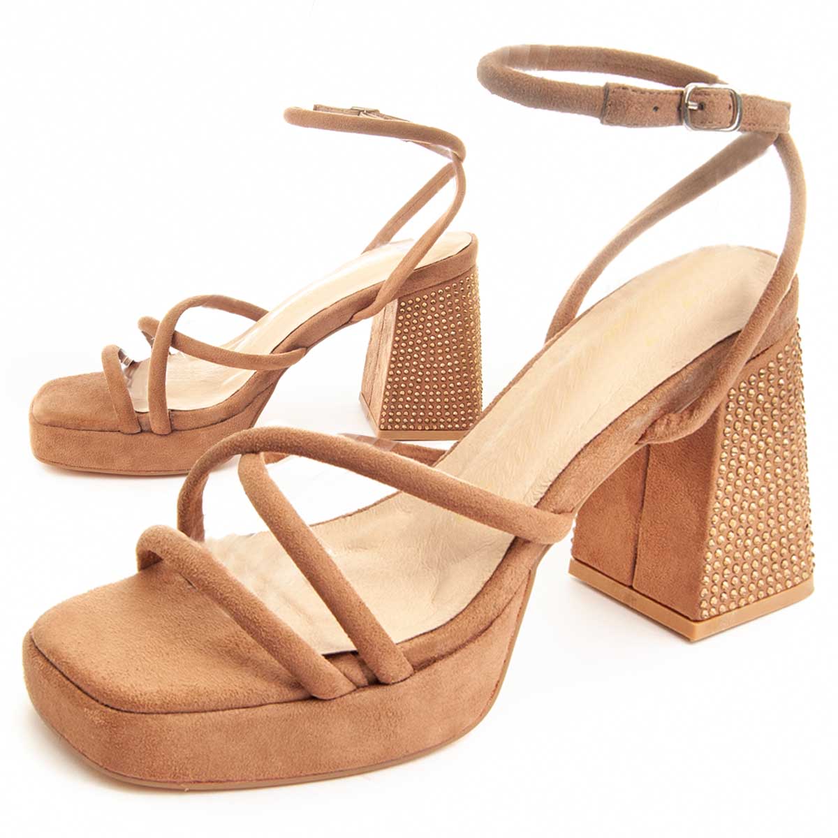 Verzierte Plateau-Sandalen mit Blockabsatz