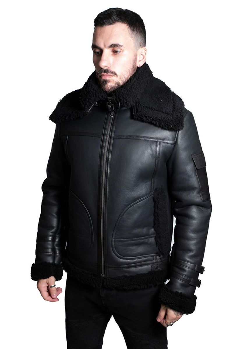 Herren-Retro-Bikerjacke aus Shearling