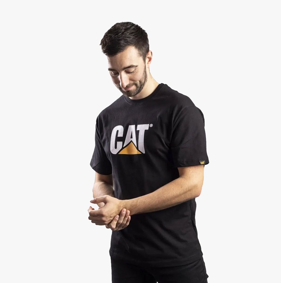 CAT MARKENLOGO Herren Baumwoll-T-Shirt Schwarz