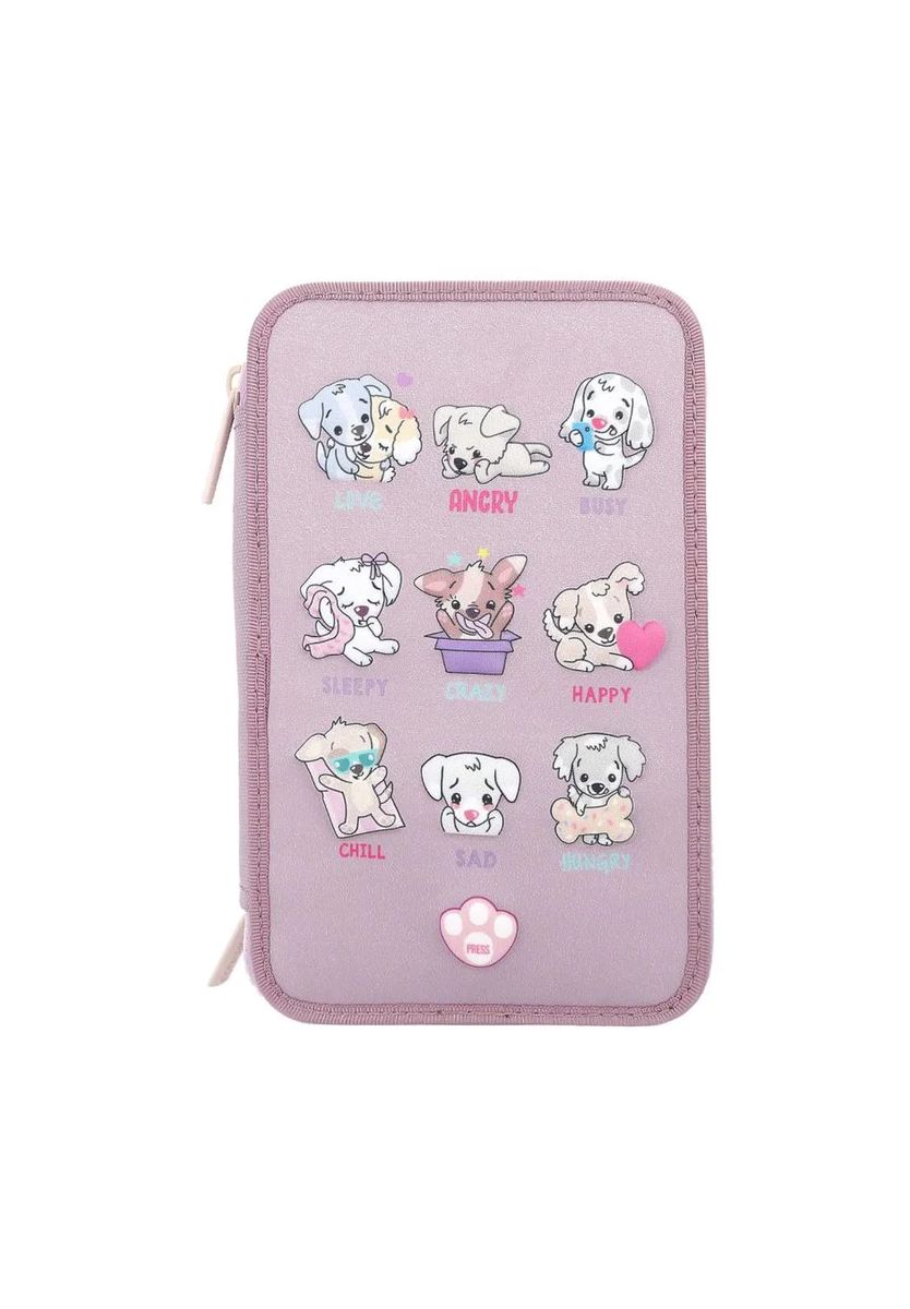 DEPESCHE 3-Fach Federtasche LED Hunde mit Stifte TOPModel 20 x 13 7,5 cm, pink, 99