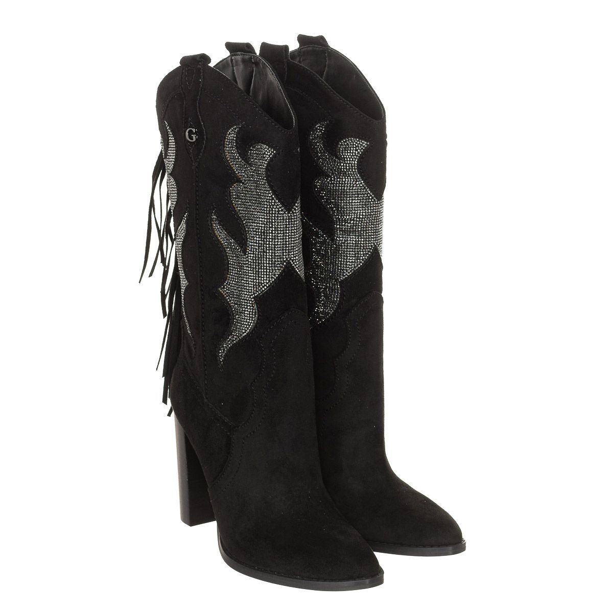 Wildleder-Cowboystiefel mit Absatz und Strasssteinen