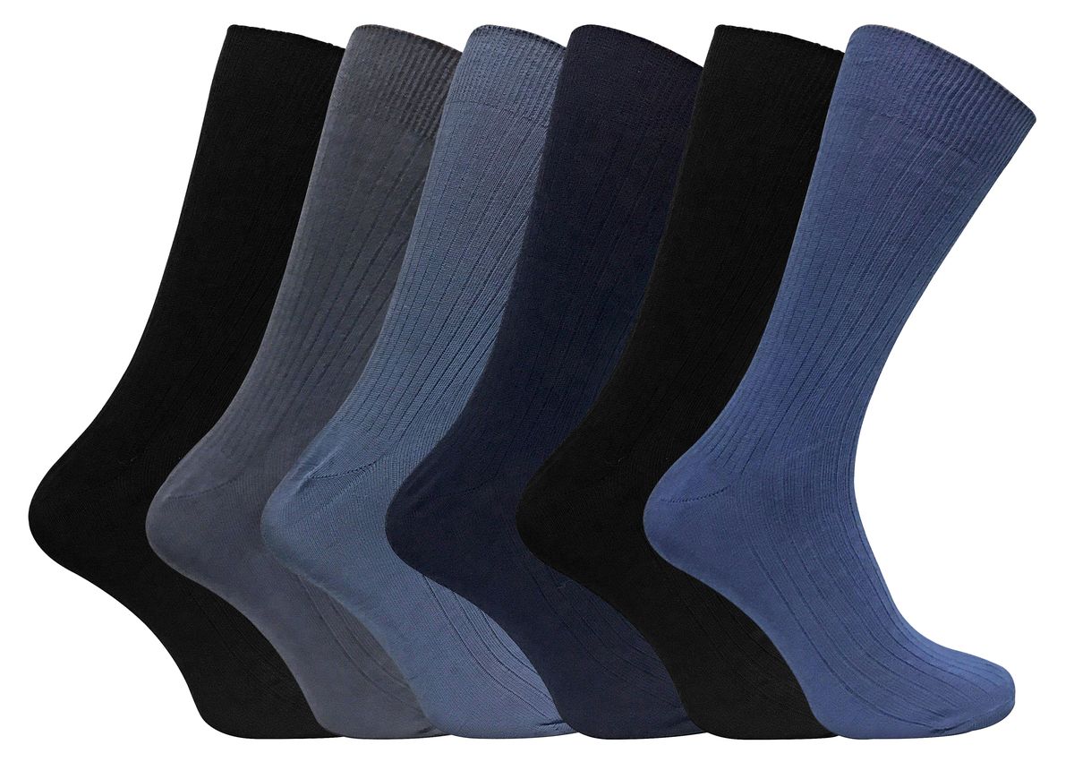 6 Pack Herren weich 100% Baumwolle atmungsaktiv farbig gerippt Kleid Socken