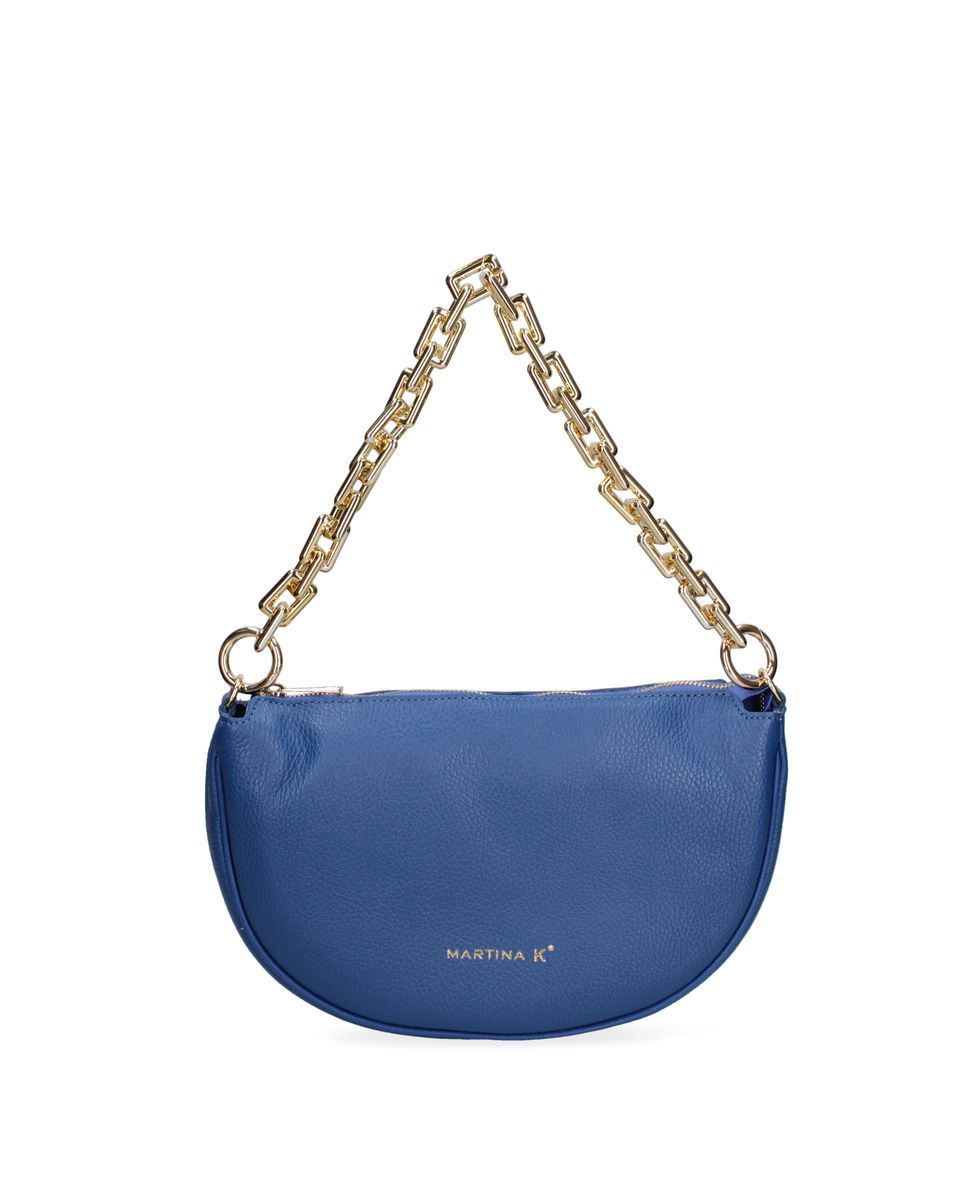 Blaue Ledertasche mit Kette
