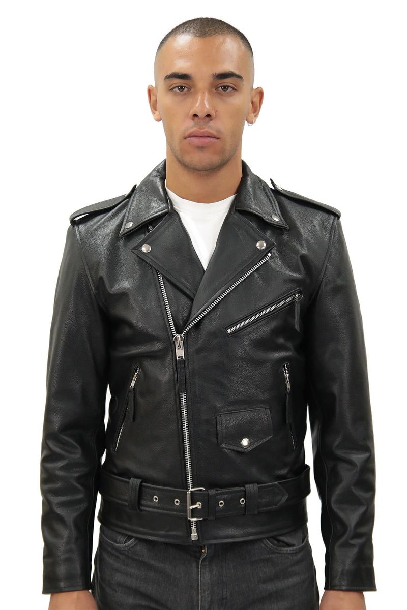 Weiße Leder-Bikerjacke mit Gürtel