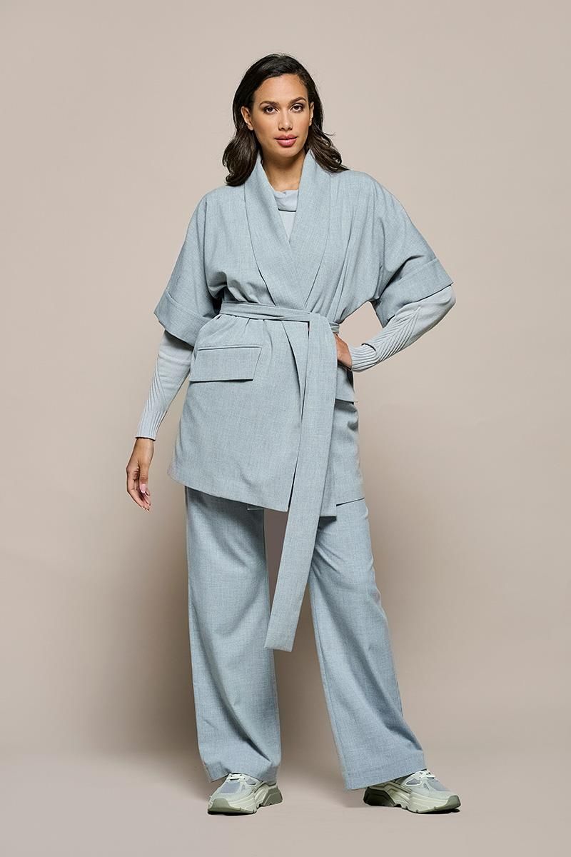 Kimono-Blazer mit Gürtel, lockere Passform