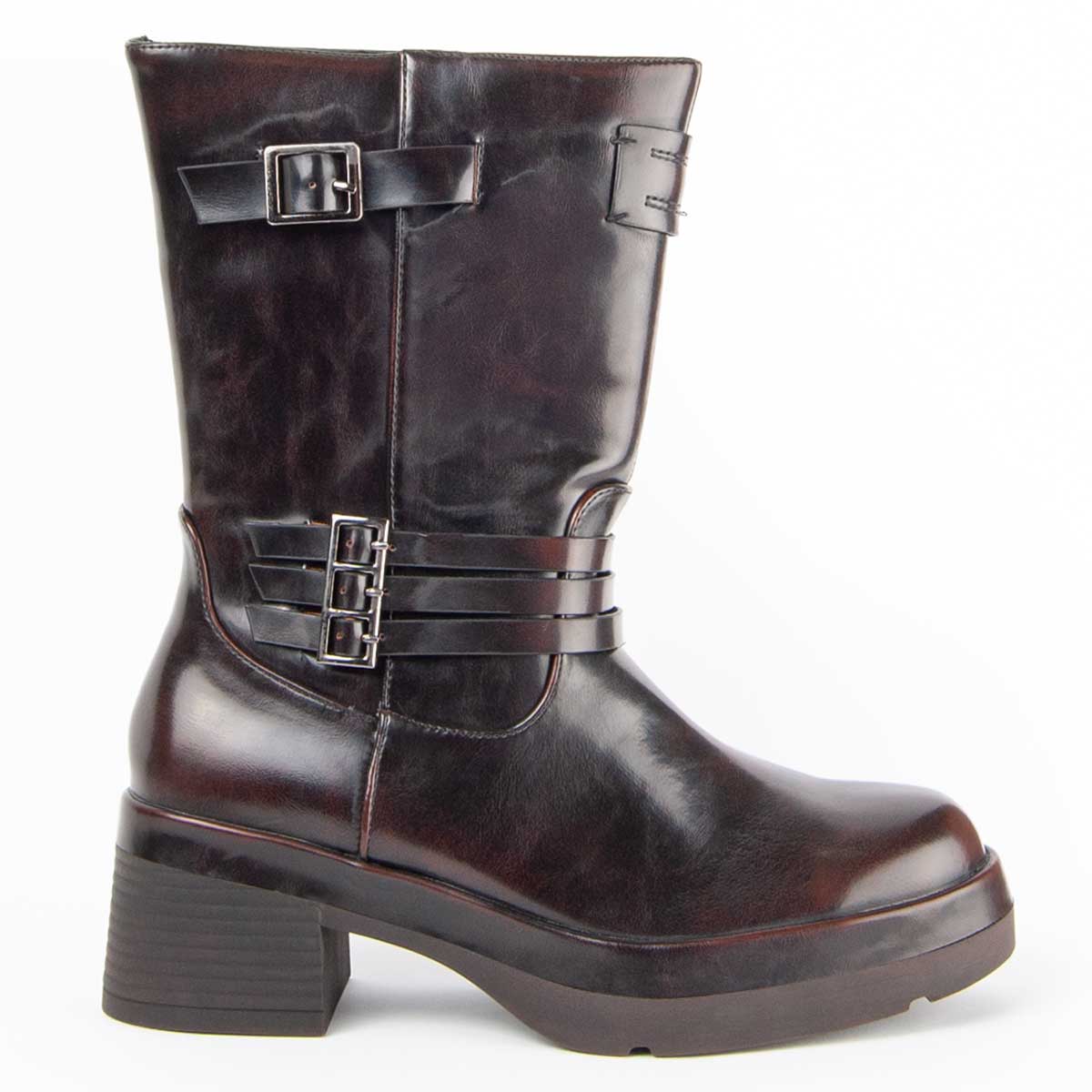 Brauner mittelhoher Stiefel mit Absatz