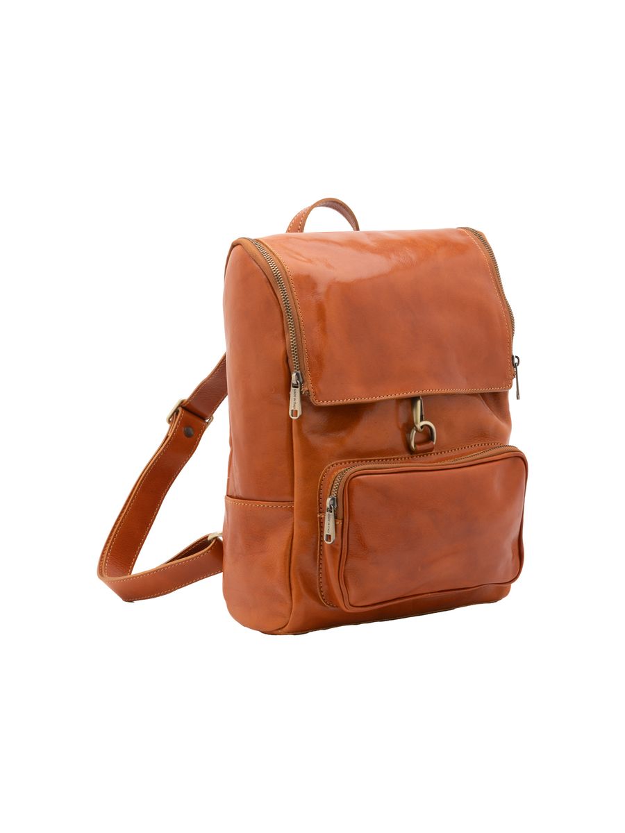 Schwarzer Leder Rucksack mit Klappe