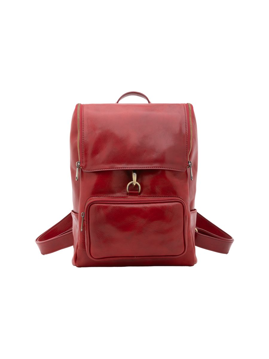 Schwarzer Leder Rucksack mit Klappe