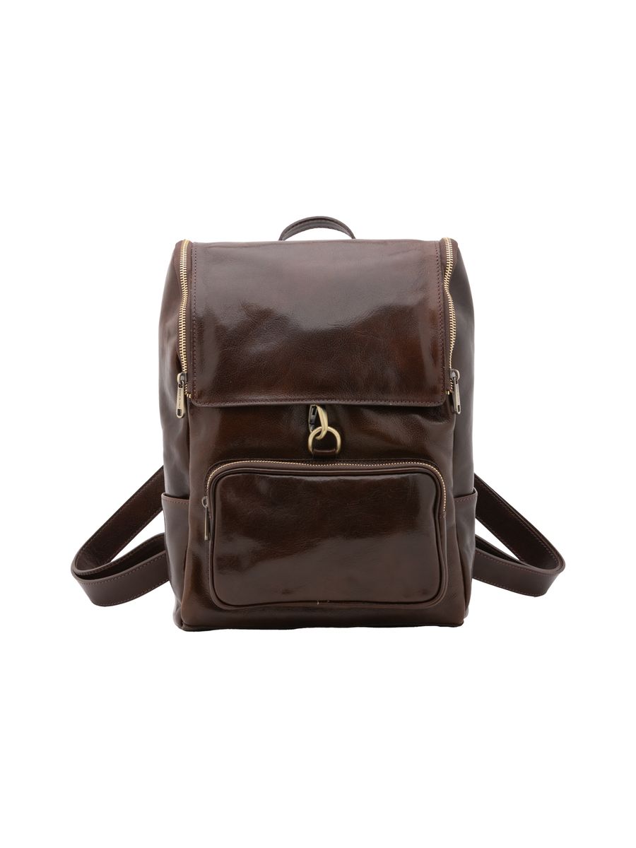 Schwarzer Leder Rucksack mit Klappe