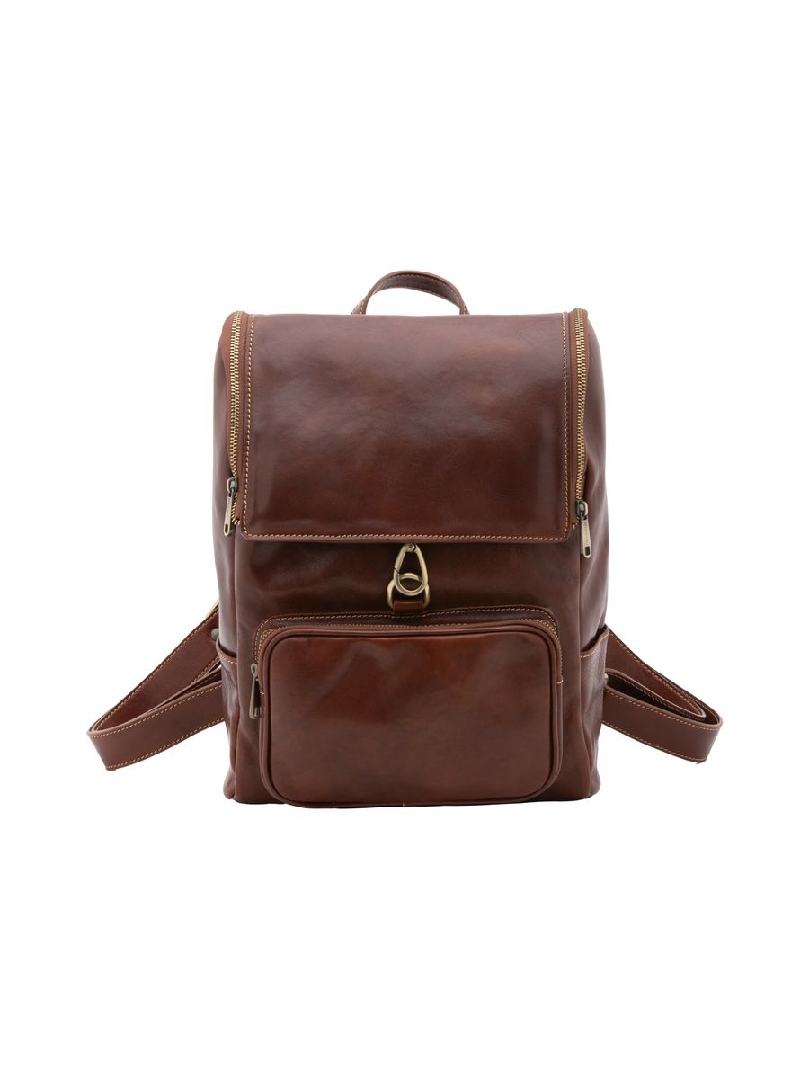 Schwarzer Leder Rucksack mit Klappe