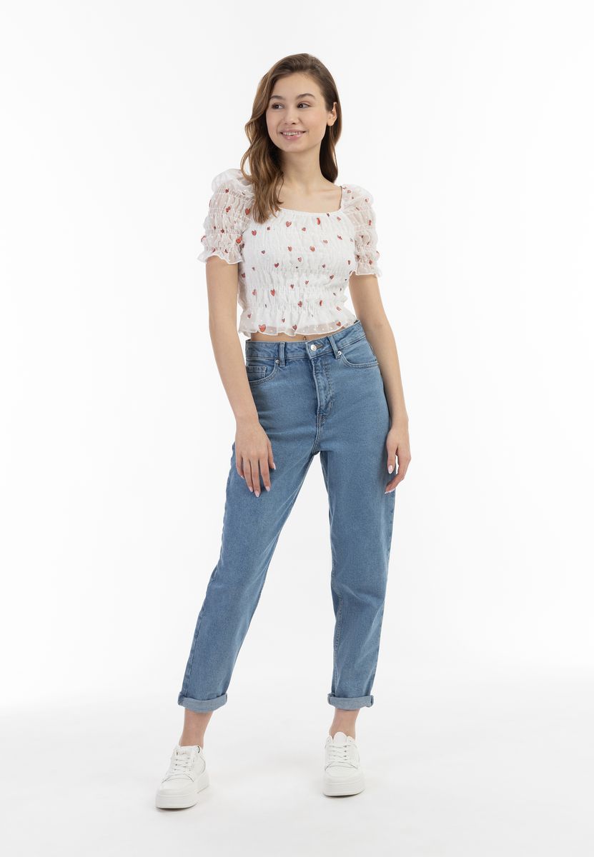 Gesmoktes Crop Top mit Blumendruck