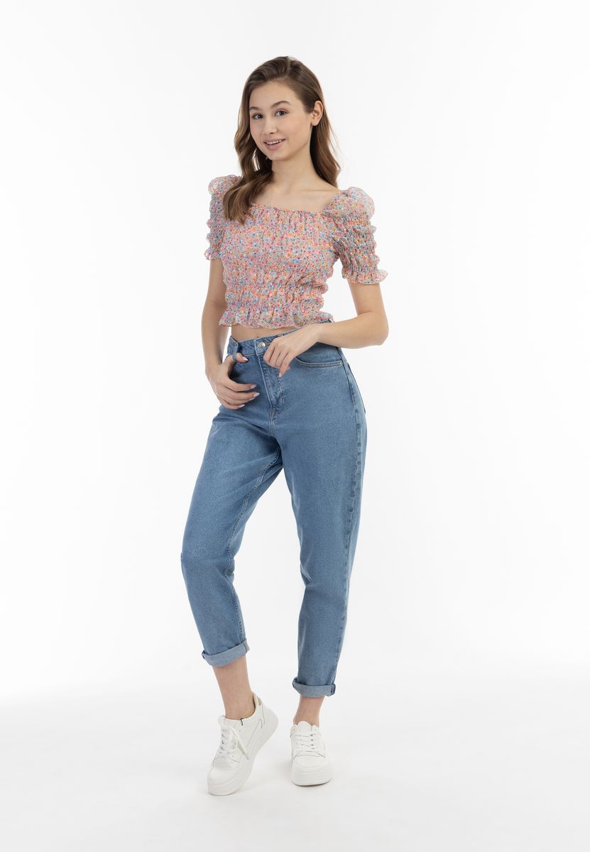 Gesmoktes Crop Top mit Blumendruck