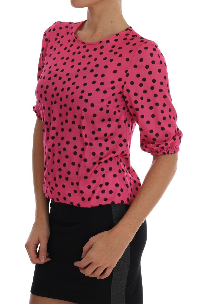 Seidentop mit Polka-Dots und Ballonärmeln