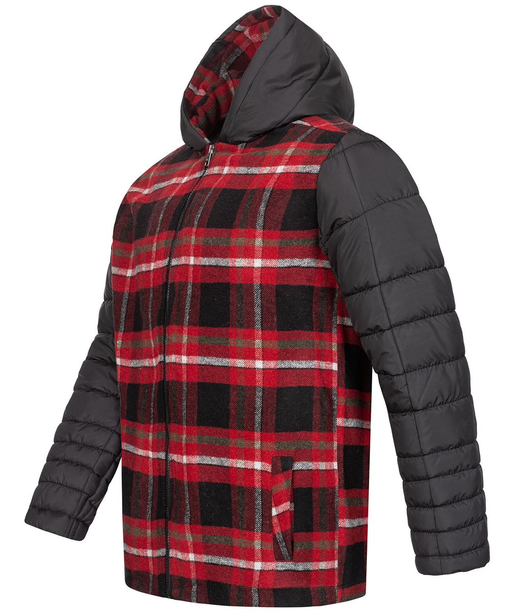 Karo-Flanelljacke mit gesteppten Ärmeln
