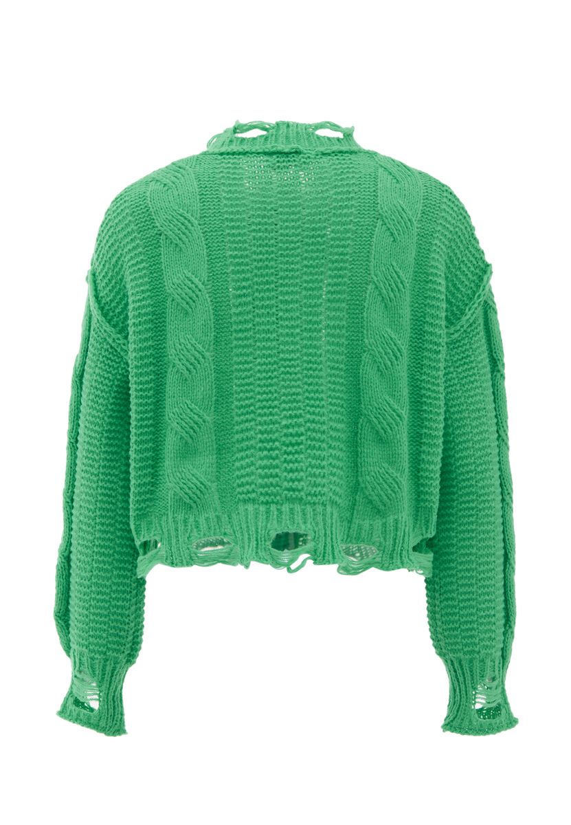 Distressed-Strickjacke mit Zopfmuster