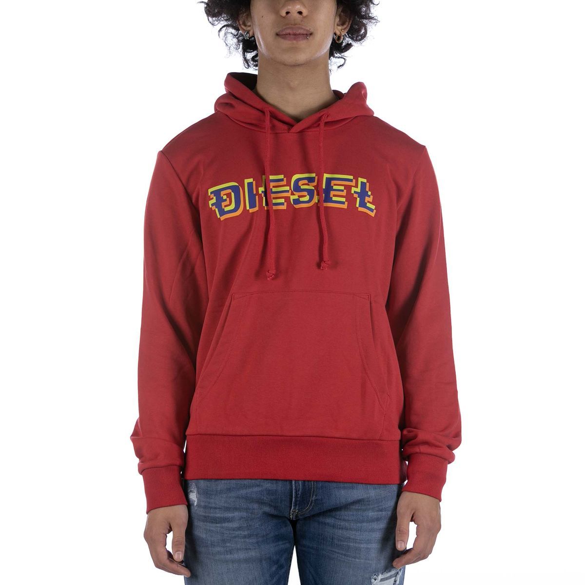 Roter Baumwollfleece-Hoodie mit Logo