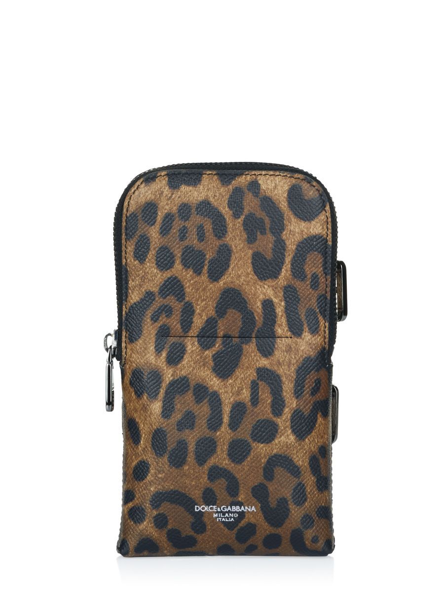 Handy-Tasche aus Kalbsleder mit Leopardenmuster