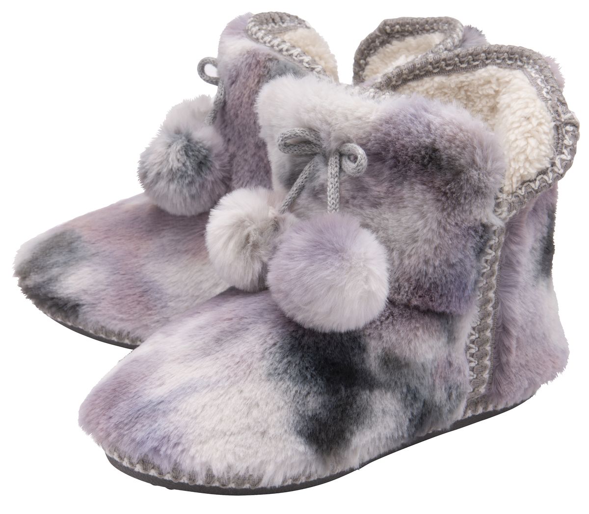 Dunlop - Ladies/Womens Fluffy Pom Pom Memory Foam Slipper Booties (7, Grau/Nerz)