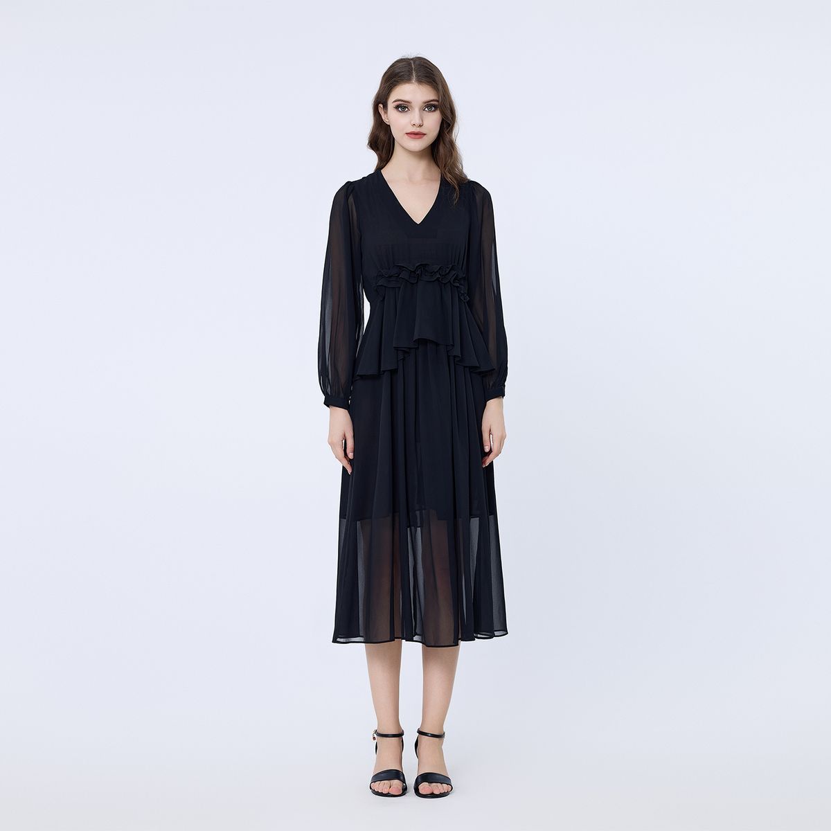 Rüschen-Midikleid aus Chiffon