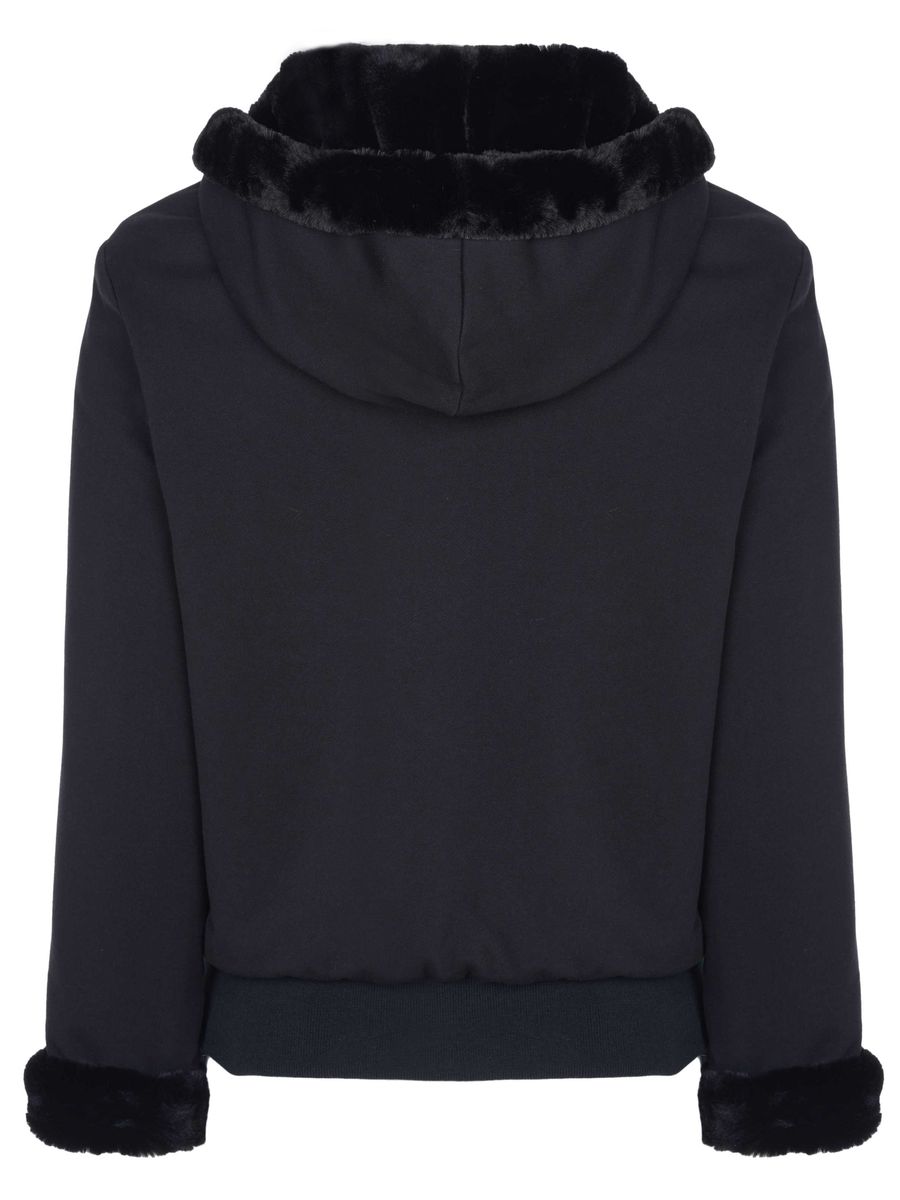 Wendbare Baumwoll-Kapuzenjacke mit Fellfutter
