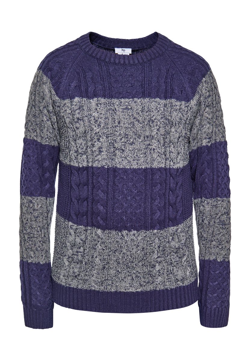Herren-Streifenpullover mit Zopfmuster