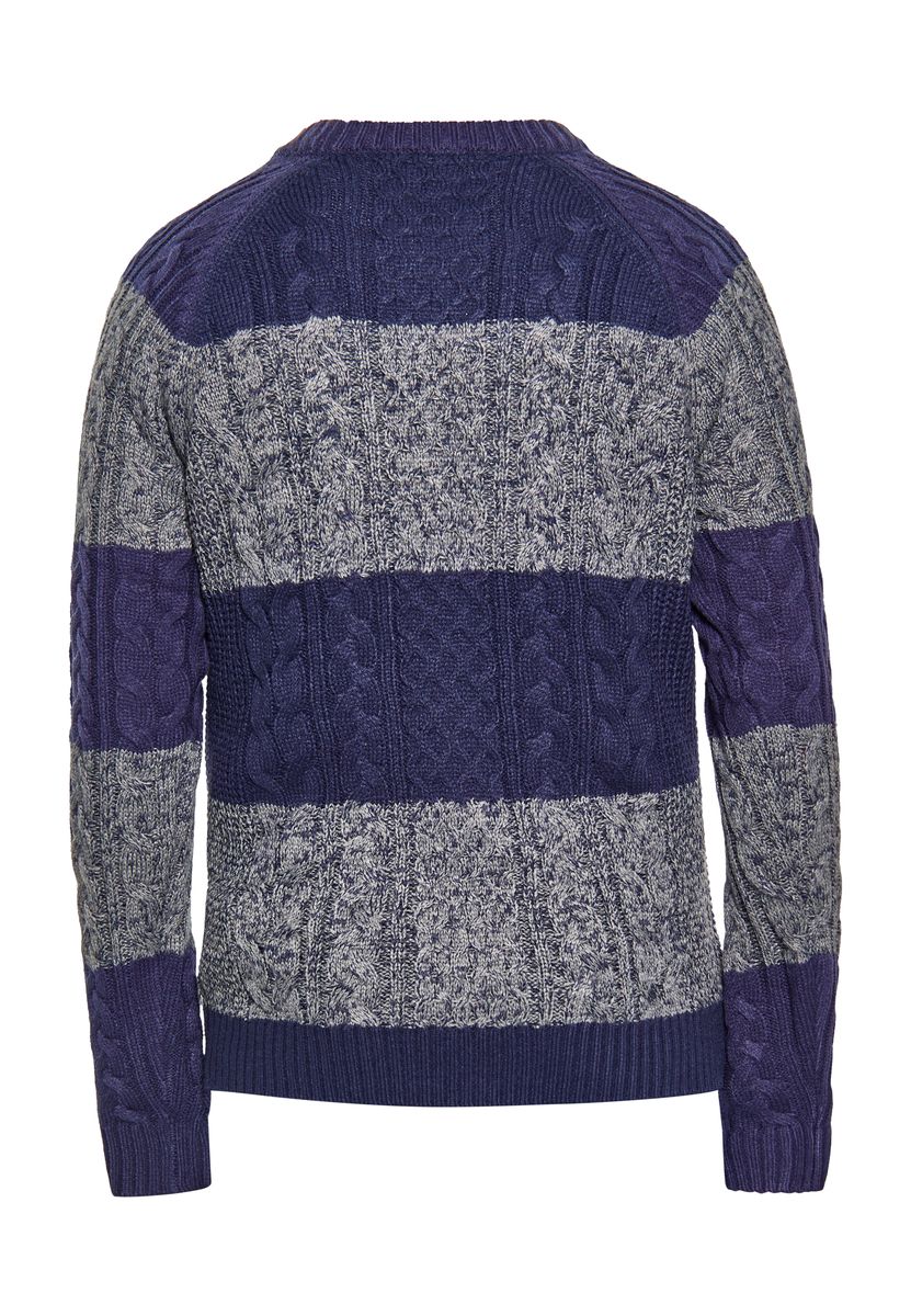 Gestreifter Zopfstrickpullover mit Rundhalsausschnitt