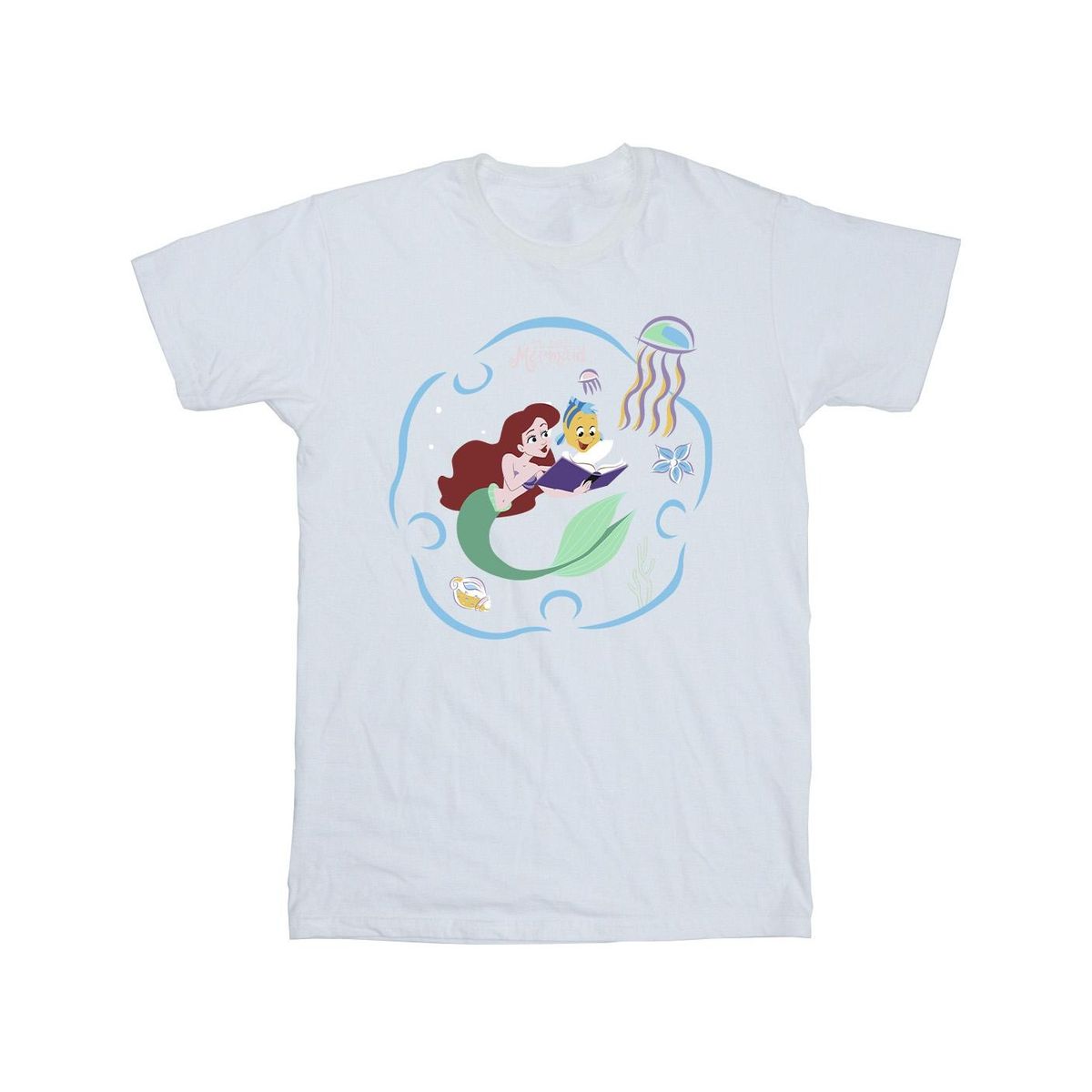 Disney - "The Little Mermaid Reading A Book" T-Shirt für Herren (Weiß)