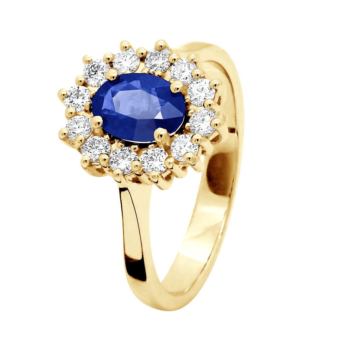 Saphirring mit Diamanten-Halo